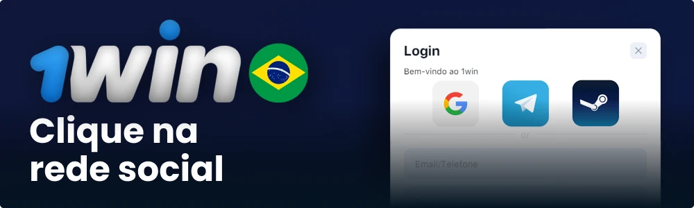 Clique nas redes sociais para iniciar sessão no 1win