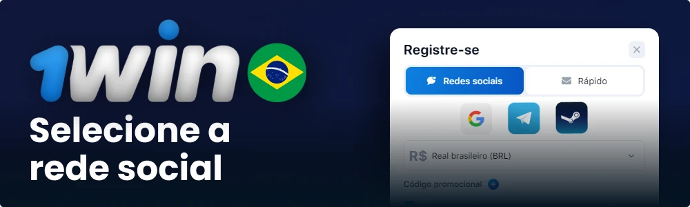 Seleccione uma rede social para iniciar sessão no 1win